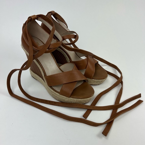 Paige Talia Wedge Ankle Wrap Sandals Women (Cognac) Size 10M - Picture 2 of 8